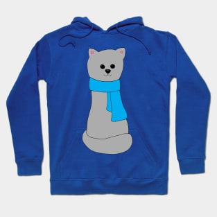 Cat in Blue Scarf Hoodie